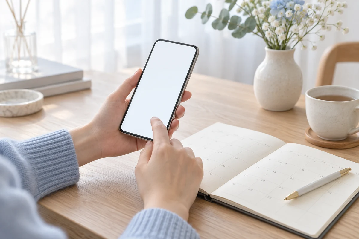 スマートフォンで相談の日時を考える場面